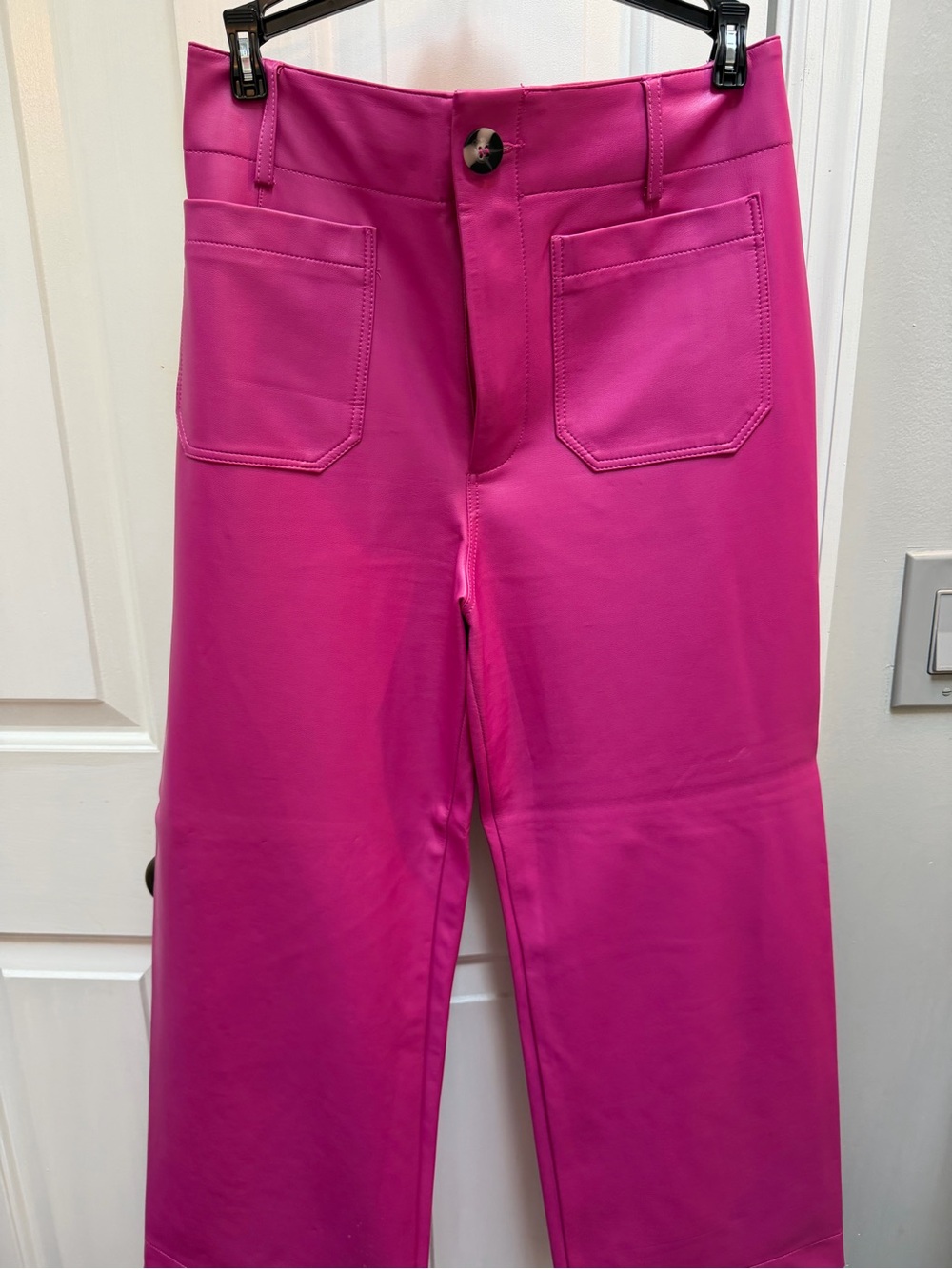 Maeve Bright Pink Wide-Leg leather Collette pants